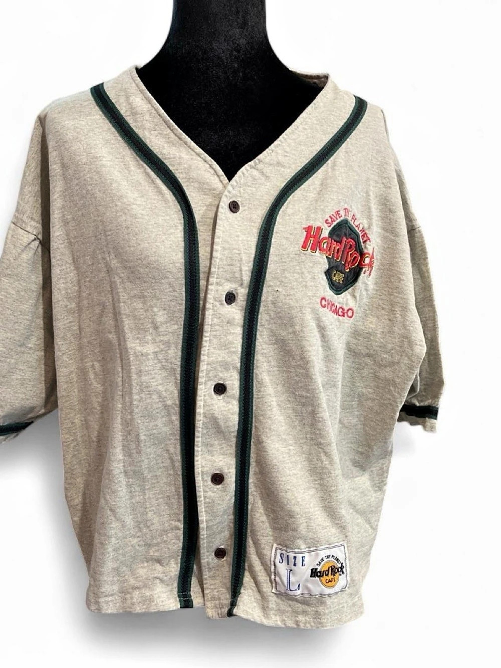 Hard Rock Cafe Chicago Baseball Jersey Gray & Black Large